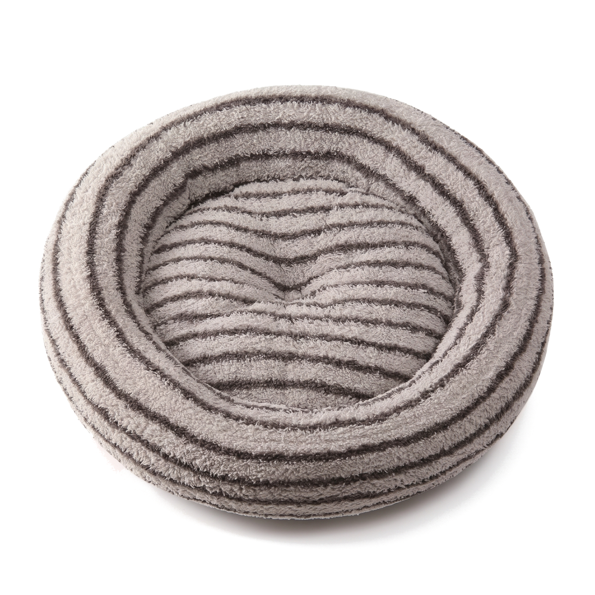CozyRing donut dog bed in Striped Grey