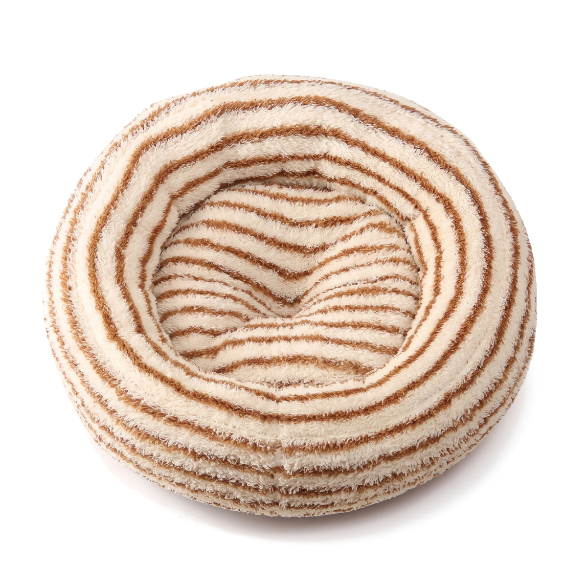 CozyRing donut dog bed in Striped Caramel