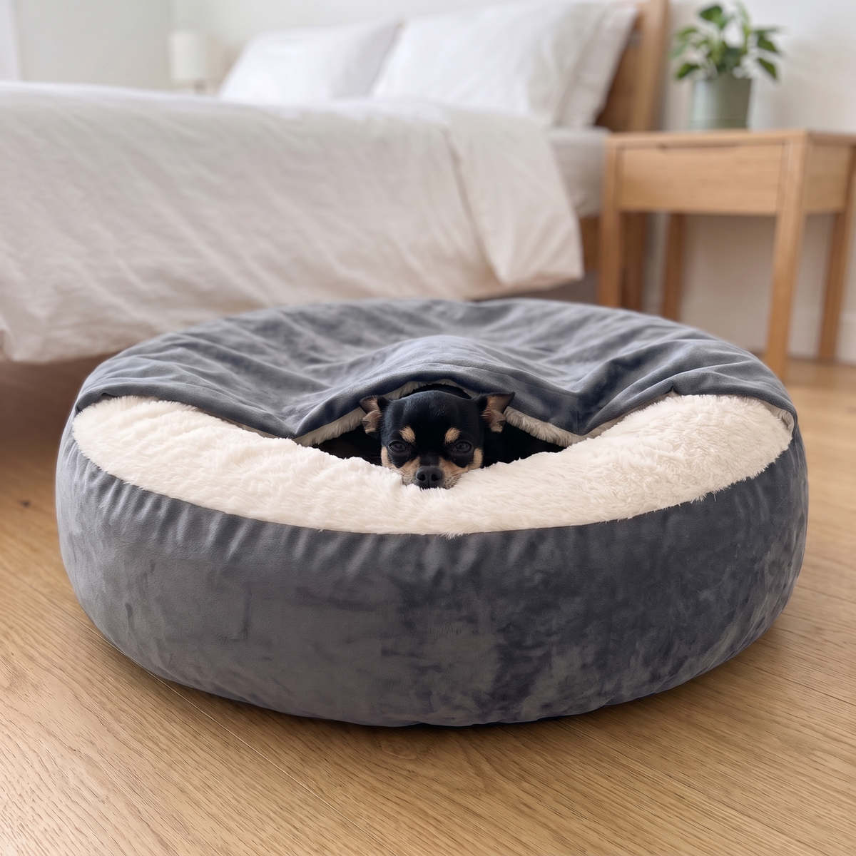 CuddleCave – Chihuahua hiding under the sewn-on blanket