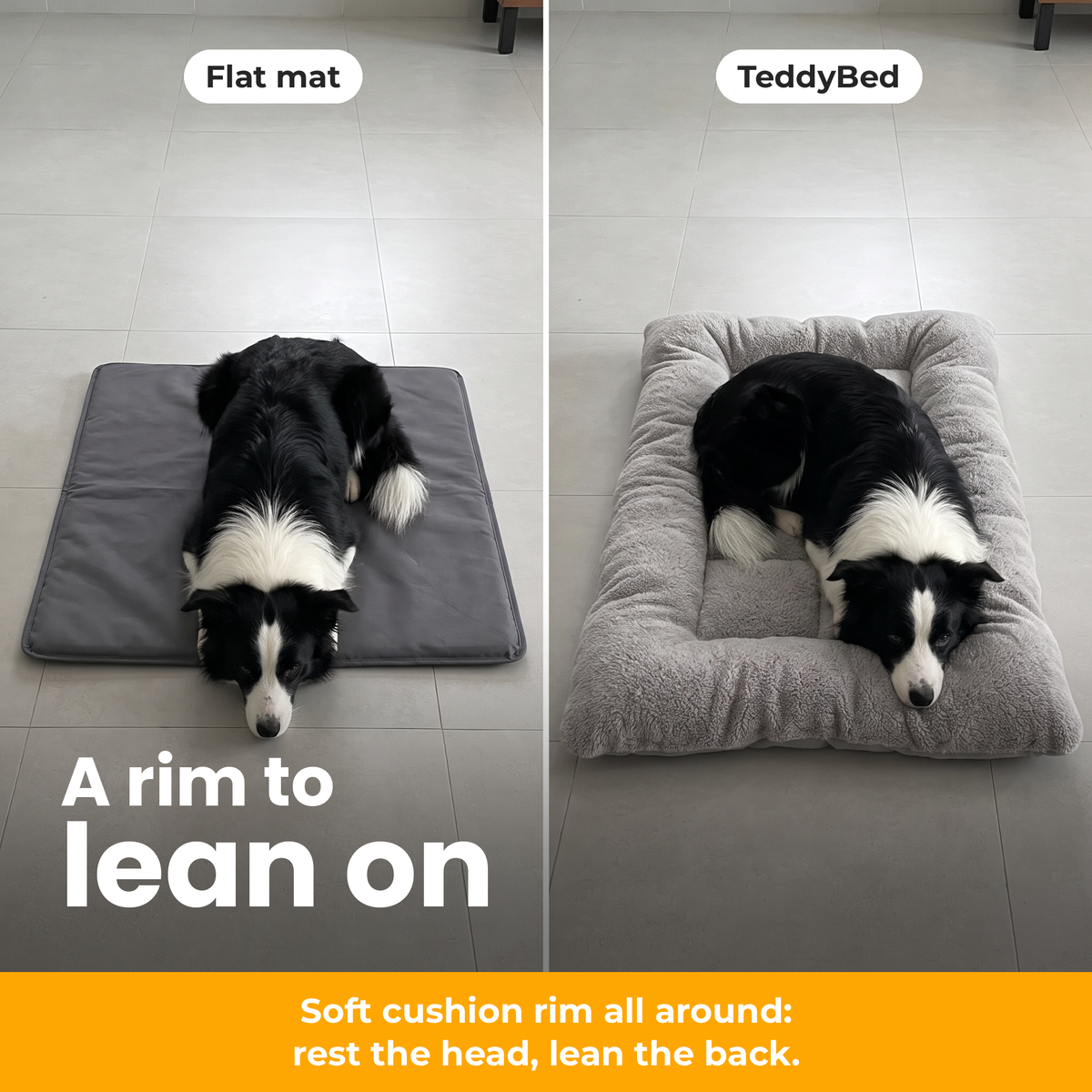 [en] TeddyBed – Comparison: flat mat vs TeddyBed with soft cushion rim